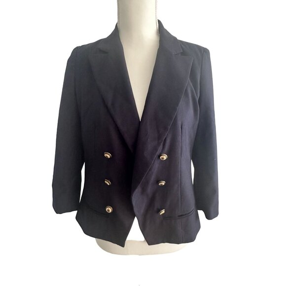 ANTHROPOLOGIE Navy Blue Gold Button Blazer Jacket Size 4 - Picture 3 of 10